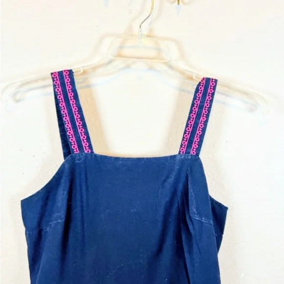 J. Crew Navy Blue Maxi Tiered Dress with Pink Embroidered Trim. Size 6 - Picture 3 of 5